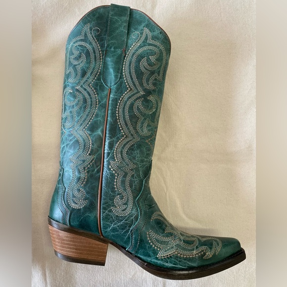 NWT Sterling River Boots Emerald Green Leather Embroidered Western Boots W11 - Picture 7 of 12